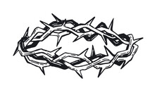 Crown Of Thorns Hand Drawn Illustration On White Background.	
