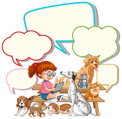 Canvas Print - Girl with speech bubbles and many dogs