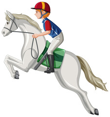 Poster - A man riding horse on white background