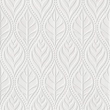Embossed Motif Pattern On Paper Background, Seamless Texture, Leaves Pattern, Paper Press, 3d Illustration