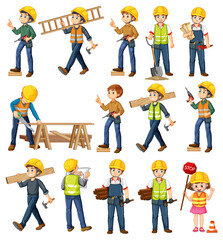 Canvas Print - Set of construction site objects and workers