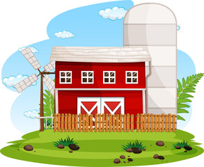 Wall Mural - Farm scene with red barn