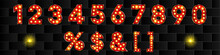 3d Red Marquee Numbers With Glow Lit. Shiny Symbols. Cabaret Graphic Elemets. Luxury Christmas Neon Sale Advertisement