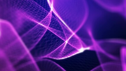 Wall Mural - Abstract futuristic blue purple blurred mesh pattern as flowing waves motion. Animated seamless modern video loop decorative fractal background template.