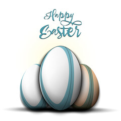 Happy Easter. Rugby ball and easter eggs decorated in the form of a rugby balls. Pattern for greeting card, banner, poster. Vector illustration on isolated background