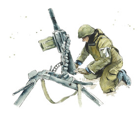 Modern Russian military equipment. Watercolor hand drawn illustration. 