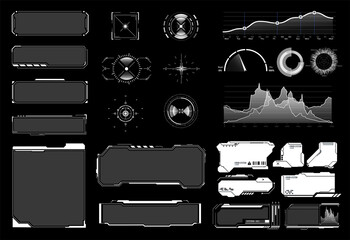 Fototapete - A set of sci-fi modern user interface elements such as sight, frame, button, diagrams, graphs. Futuristic abstract HUD. Dashboard display virtual reality technology screen. Vector illustration