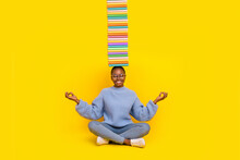 Modern Sketch Of Scholar With Textbook Pile Try Balance Free Study Time Meditate Om Isolated On Bright Color Background