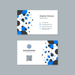 Business card design blue and black colors template modern corporate branding style vector illustration. Two sides with abstract logo on clean background