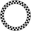 Abstract checkered round frame. Circle frames with chess patterns isolated on black background. Border template.