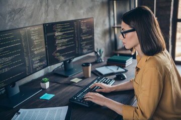 Poster - Profile photo of intelligent hardware expert keyboard writing improving service office indoors