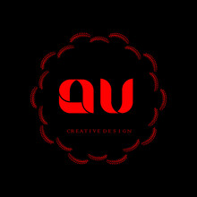 A  U Red Letter, A  U, AU Creative Red Letter With Floral Red Circle On Black Background,