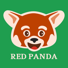 Happy Red Panda Emoji Muzzle On Green Background. Cartoon Panda Head Or Face, Funny Bear Cat Avatar Icon Vector Illustration