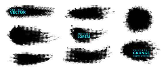 Wall Mural - set of halftone graphic elements. modern abstract background. vector monochrome illustration.