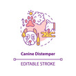 Canine distemper concept icon. Disease risk for dogs abstract idea thin line illustration. Contagious virus of animals. Isolated outline drawing. Editable stroke. Arial, Myriad Pro-Bold fonts used