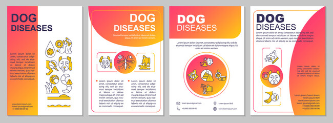 Common canine diseases red gradient brochure template. Dog conditions. Leaflet design with linear icons. 4 vector layouts for presentation, annual reports. Arial, Myriad Pro-Regular fonts used