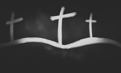 Religious conceptual cross illustration Can be applied to media and design work. Christian cross appears white in the sky background.