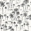 Hand drawn palm trees black ink sketch seamless pattern