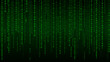Matrix on vector background. Binary code. Green falling numbers on a dark background. Cyborg programming and hacking concept.