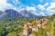 Leinwanddruck Bild - Landscape with Evisa, mountain village in the Corse-du-Sud department of Corsica island, France