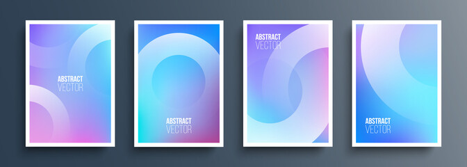 Leinwandbilder - Set of abstract cover templates with soft gradient circles. Futuristic backgrounds with dynamic circle shapes and fluid colors for your graphic design. Vector illustration.