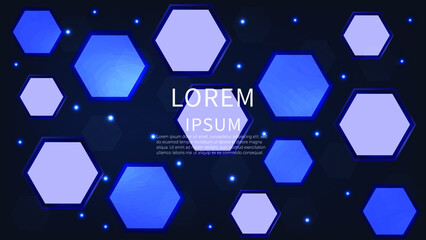 Wall Mural - abstract dark background with blue hexagons and blue dots. luxury banner. vector illustration