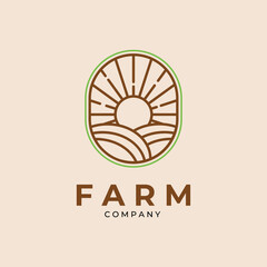 Wall Mural - minimalist farm line art logo emblem vector template design