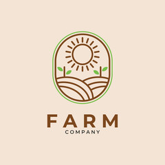 Wall Mural - minimalist farm line art logo emblem vector template design