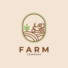 Wall Mural - minimalist tractor and farm line art logo emblem vector template design