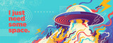 Fototapeta Fototapety dla młodzieży do pokoju - Abstract lifestyle graffiti design with UFO and colorful splashing shapes. Vector illustration.