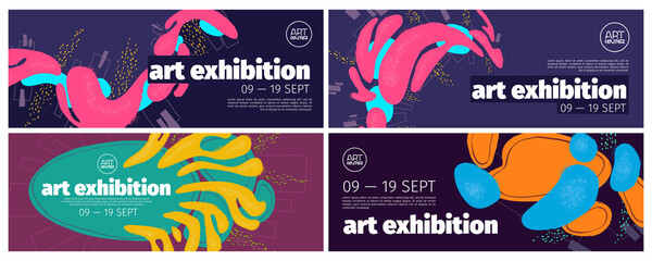 Wall Mural - art exhibition banners set, invitation to modern exposition. abstract background, modern acrylic pai