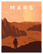 © Butter Bites - planet mars in outer space with astronaut vector illustration for poster, background, postcard, art print
