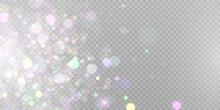 Sparkling Glare Light Effects With Colorful Shimmer. Beautiful Lens Flare Effect With Bokeh, Glittery Particles And Rays. Shining Abstract Background. Vector Illustration