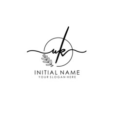 UK Luxury initial handwriting logo with flower template, logo for beauty, fashion, wedding, photography