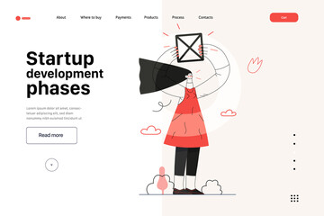Wall Mural - Startup illustration, website landing template Flat line vector modern concept illustration, startup metaphor. Concept of building new business, strategy, company processes. Startup development phases