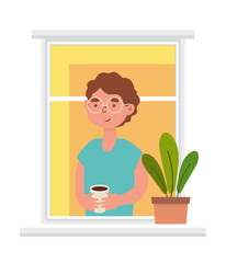 Canvas Print - guy drinking coffee in the window