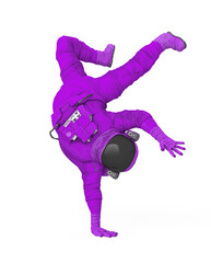 Wall Mural - astronaut explorer is dancing hip hop on white background