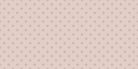 Vector minimalist geometric floral pattern. Simple abstract seamless texture with small flowers, crosses. Subtle beige ornament background. Minimal repeat design for decor, wallpaper, textile, cover