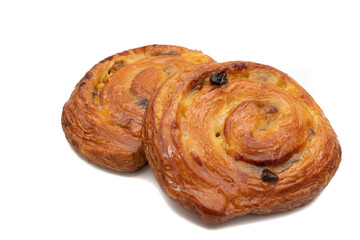 Swirl cake with raisins. Called in Spanish, Caracola. Isolated on white background.