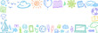 Hand drawn colored holiday elements. Colorful sketchy doodles. Summer holidays. Vacation trip. Web banner