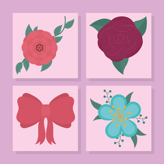 Wall Mural - bow and flowers set