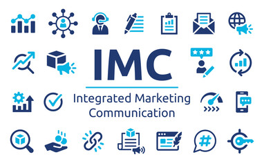 Poster - IMC abbreviation, stands for Integrated Marketing Communication icon set. Vector illustration.