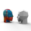emotionless and dull against colorful and messy head  3d illustration