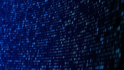 Digital Data Stream Binary Code Matrix Loop Background With Numbers Moving On Screen. Big data digital code running futuristic information technology computer. Software development cyberspace.