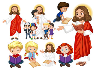 Sticker - Jesus and happy children reading book