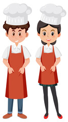 Poster - Male and female chefs in red apron