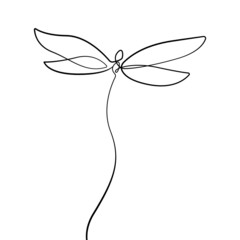 Wall Mural - Dragonfly Continuous Line Art Drawing. One Line Art Minimalist Style of Simple Dragonfly. Good for Wall Art, Print, Poster. Abstract Minimal Trendy Modern Drawing. Vector EPS 10