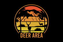Deer Area Retro Vintage Landscape