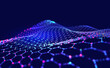 Hexagonal nano grid. Molecular network of connected honeycombs. Neural network. Concept of nanotechnology and big data. 3D illustration of particle field in cyberspace
