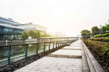 Poster - Modern city business buildings and asphalt road